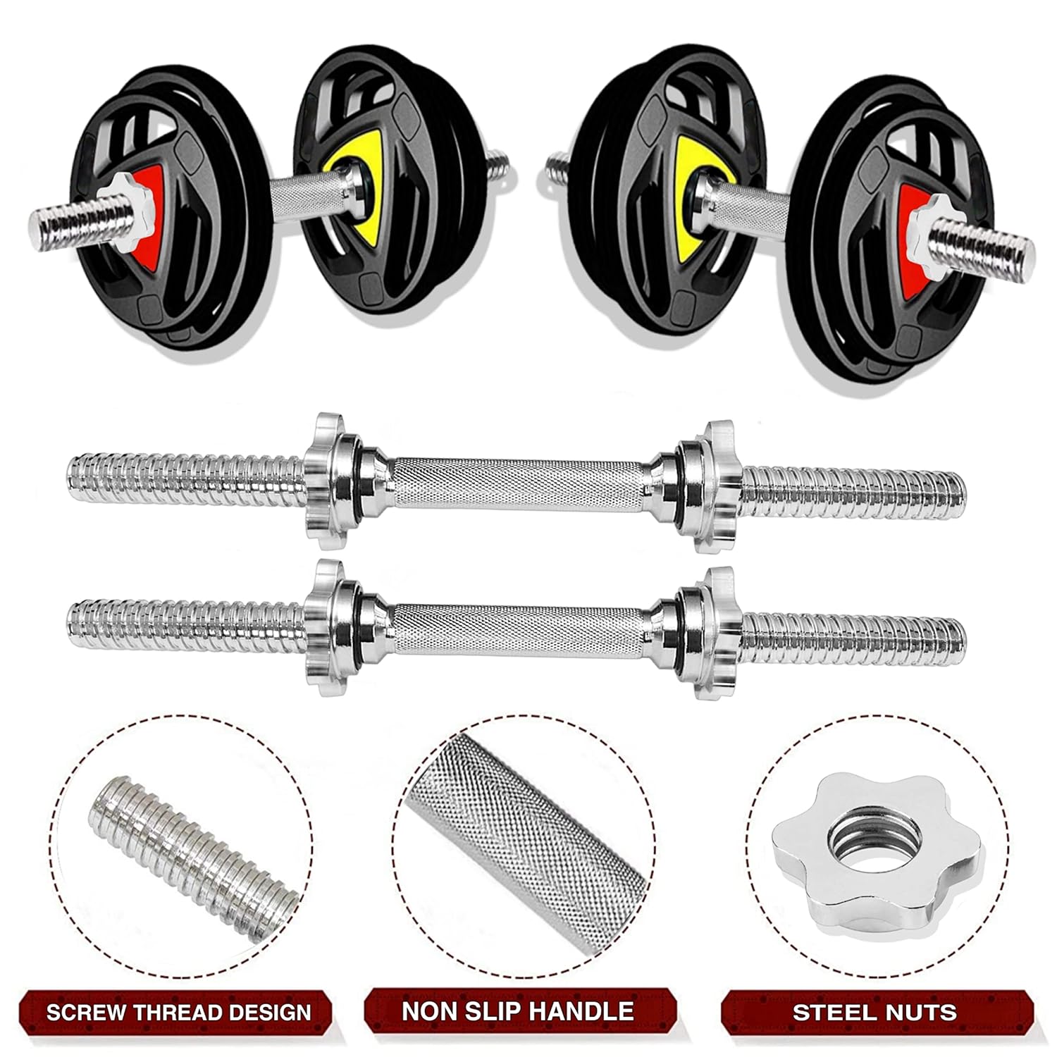 Squat Rack + Adjustable Bench Combo with 3-Cut Rubber Coated Weight Plates & Dumbbell Rods