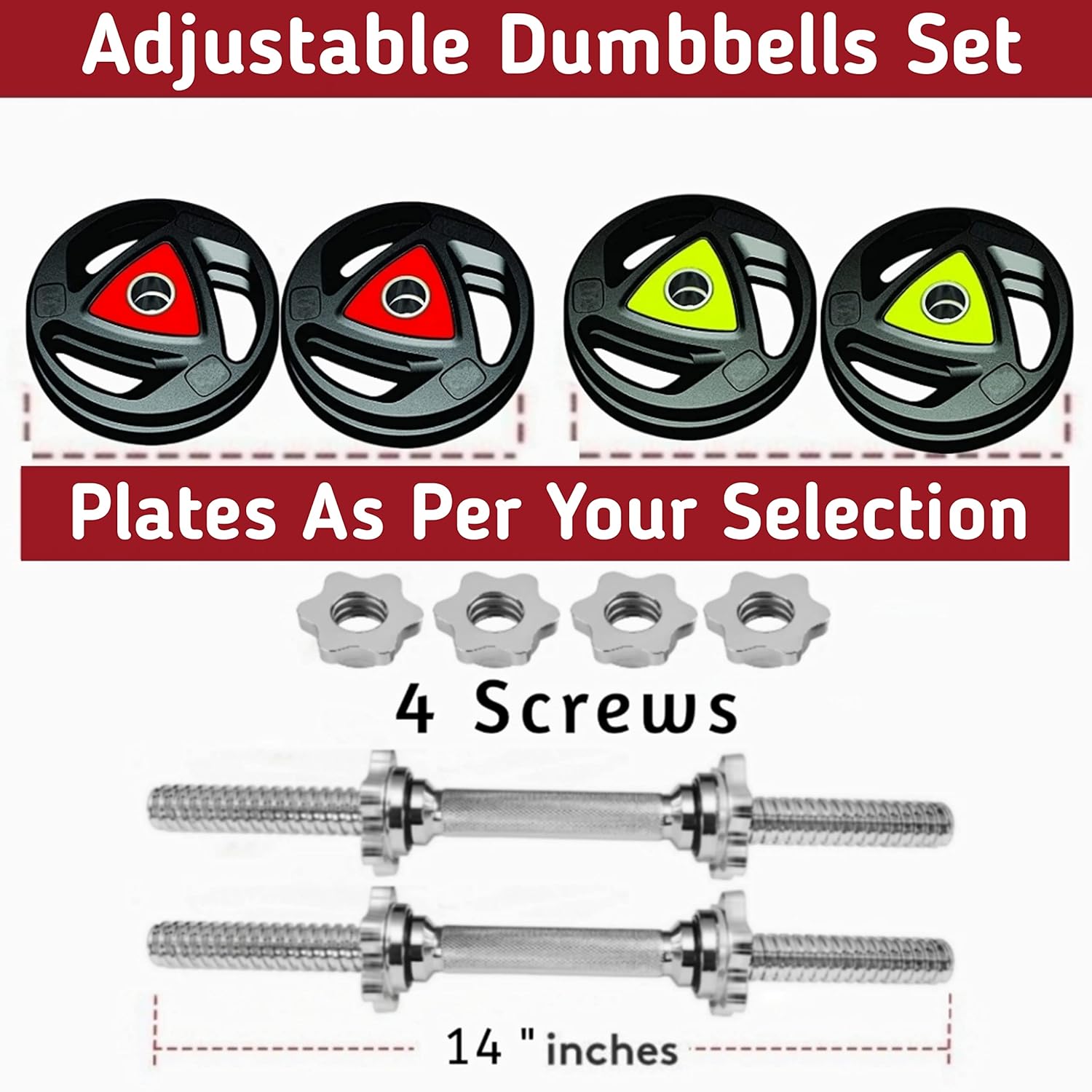 Squat Rack + Adjustable Bench Combo with 3-Cut Rubber Coated Weight Plates & Dumbbell Rods