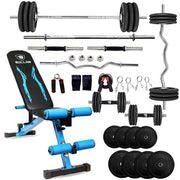 Adjustable Bench Combo with 30KG Rubber Weight Plates & Dumbbell Rods
