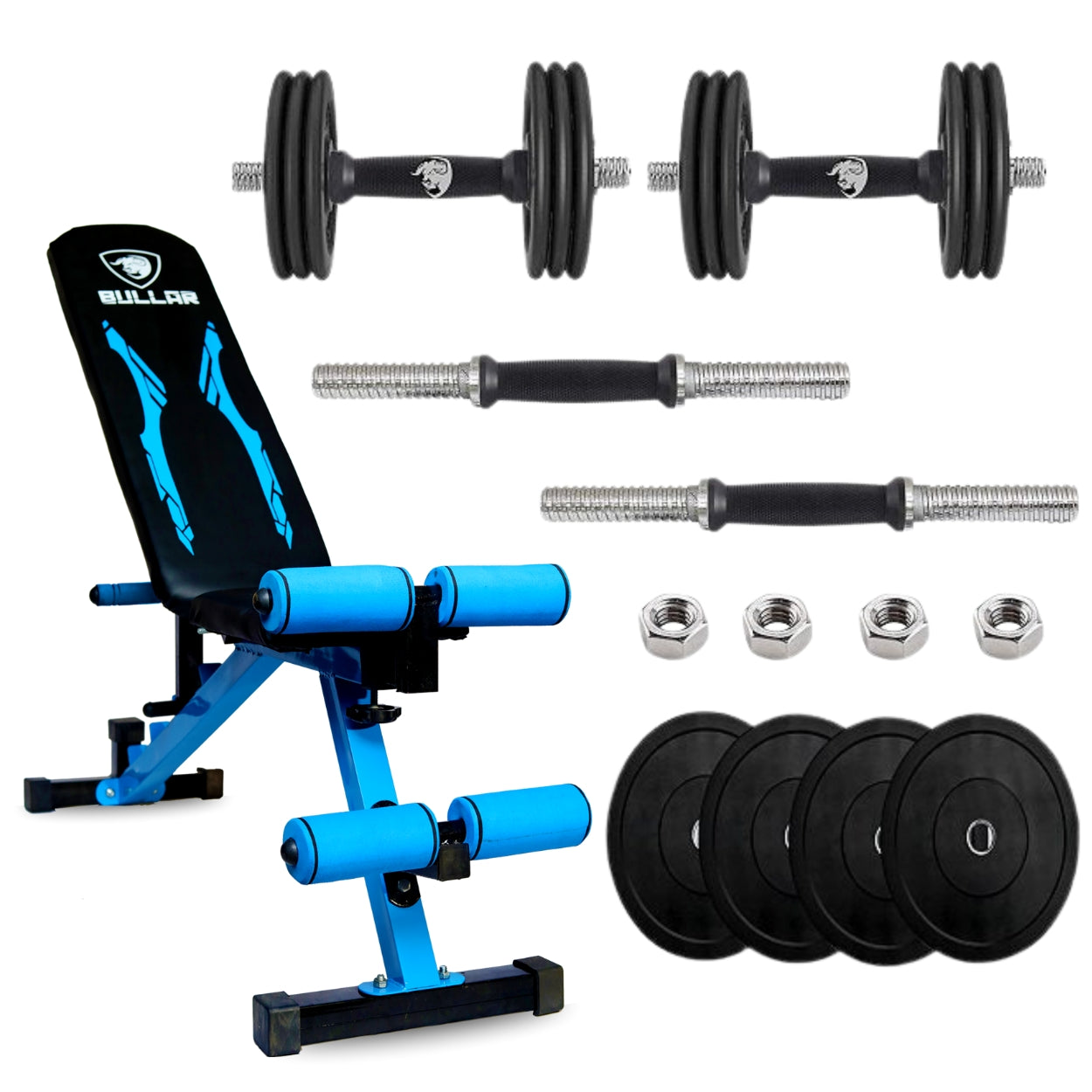 Adjustable Rubber Dumbbell Set with Multipurpose Bench Combo