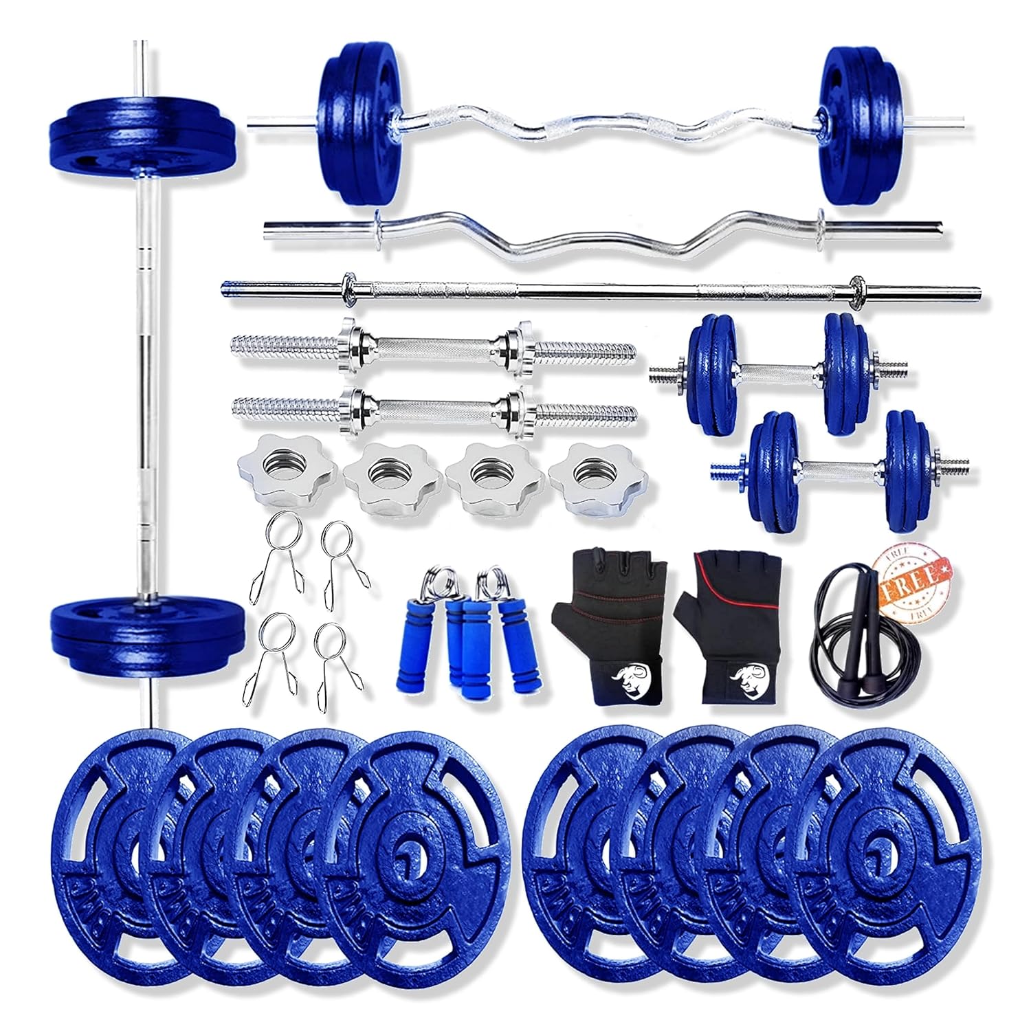 Cast Iron Home Gym Set Combo with Star Nut Dumbbell Rods