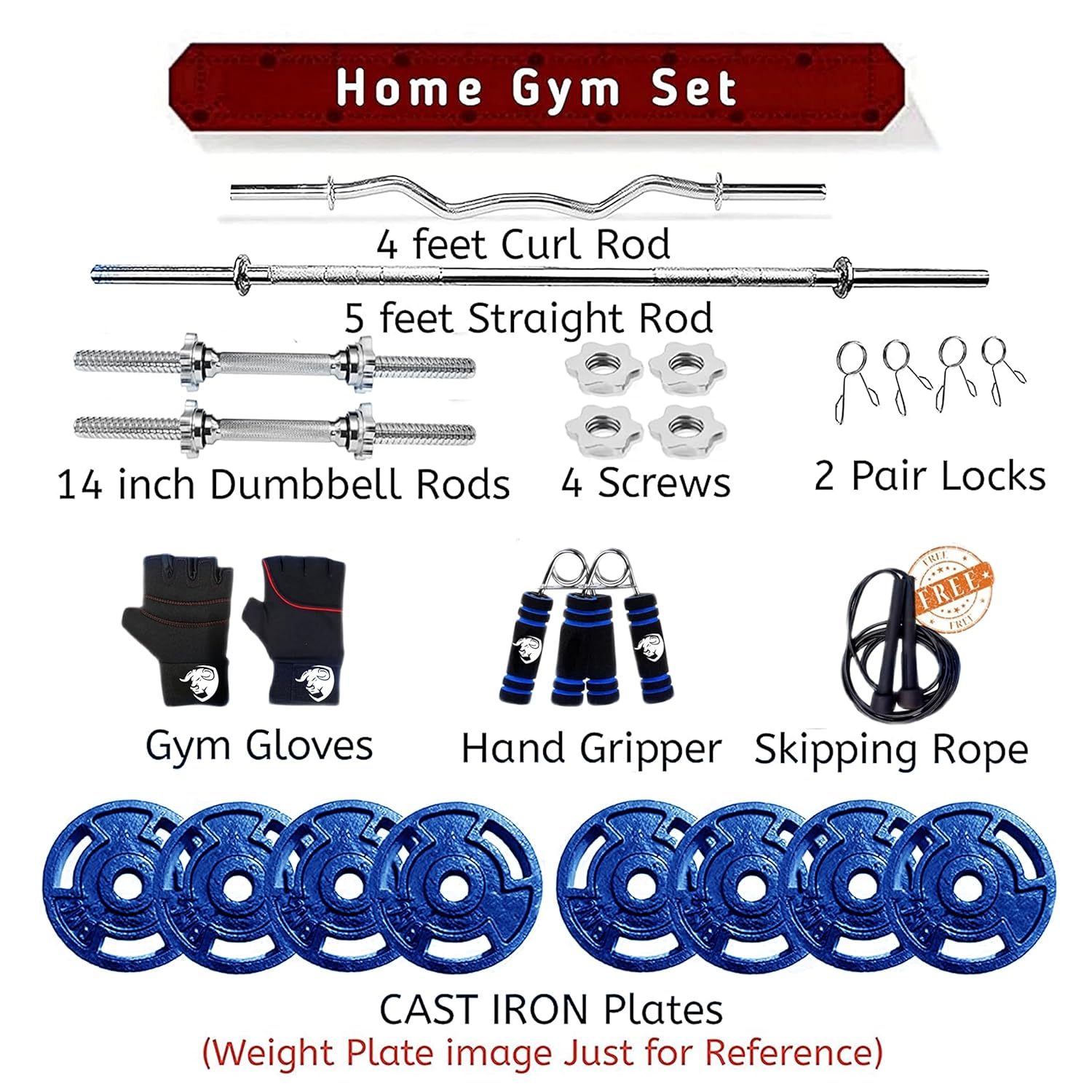 Cast Iron Home Gym Set with Multipurpose Bench Combo