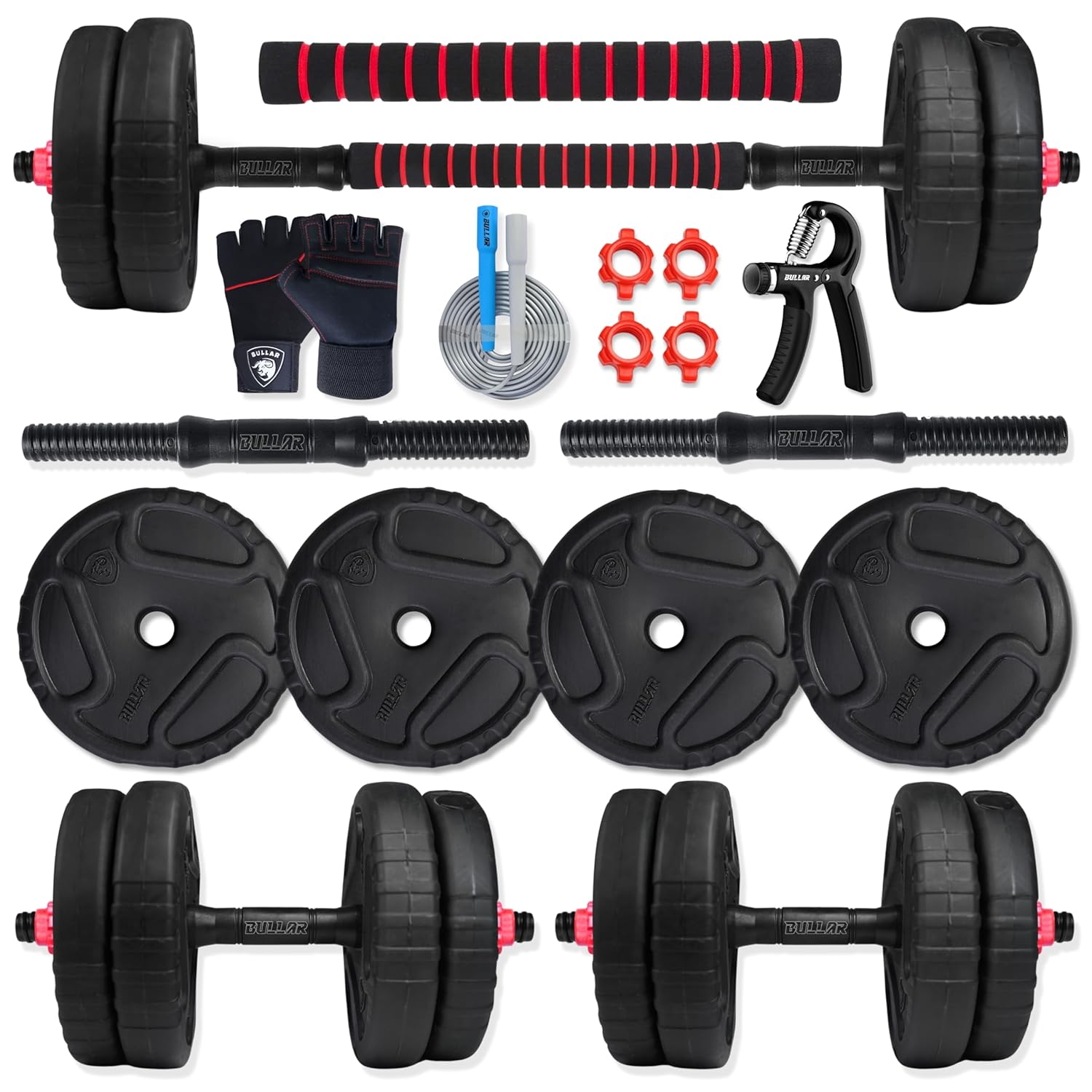 Premium PVC 2.0 Adjustable Dumbbells Set with Accessories & Connector Rod for Daily Workout