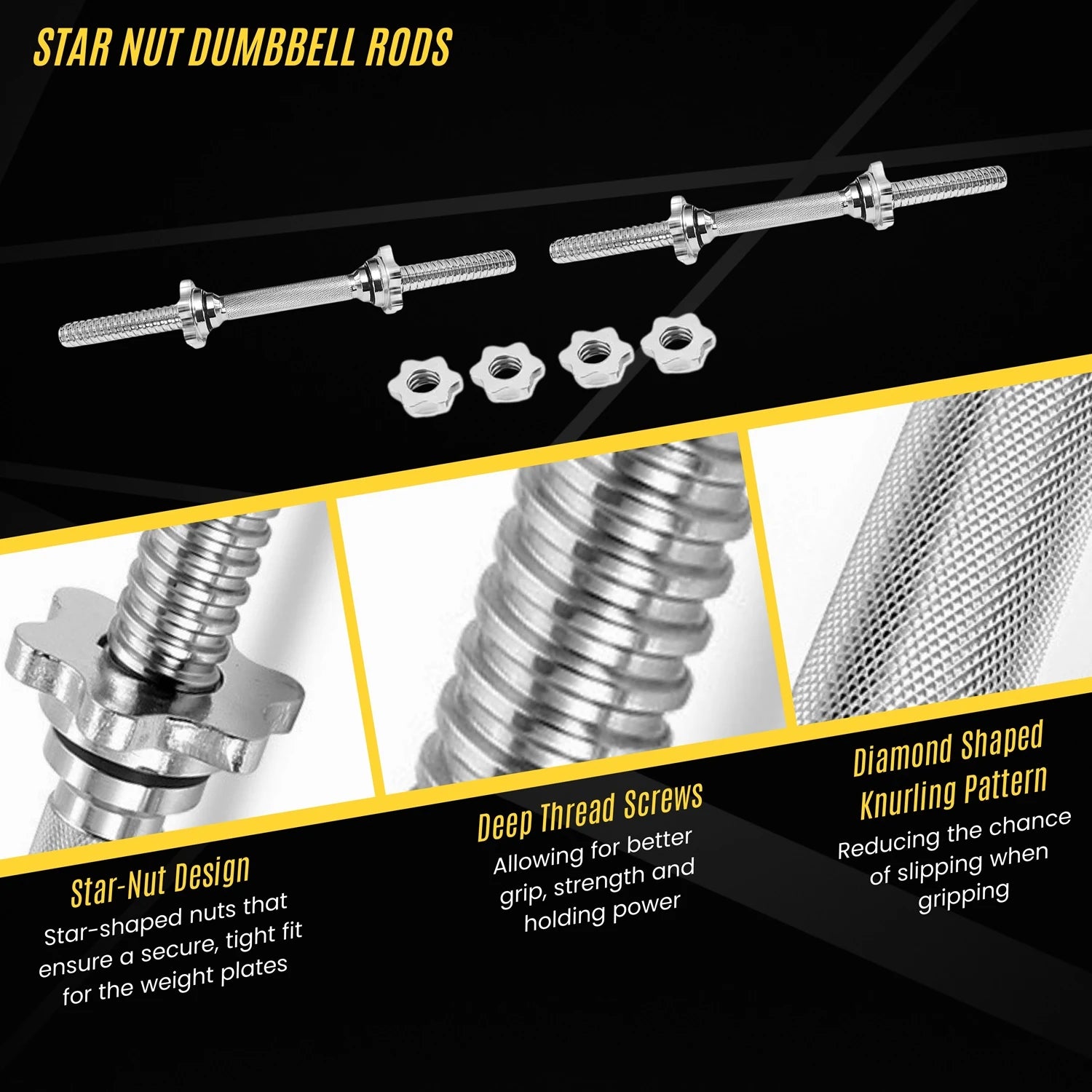 Professional 3-Cut Home Gym Set with 15" Star Nut Dumbbell Rods