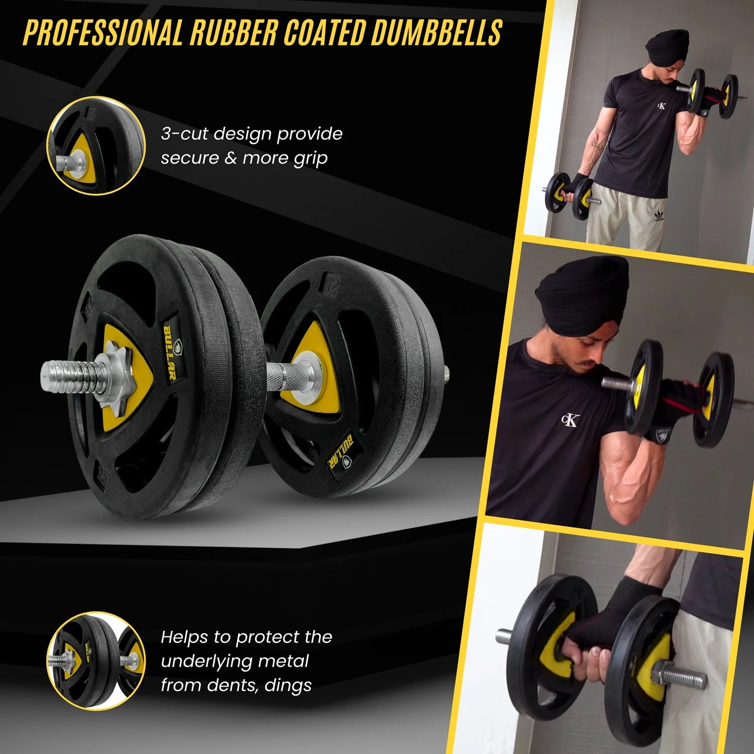 Professional 3-Cut Home Gym Set with 15" Star Nut Dumbbell Rods