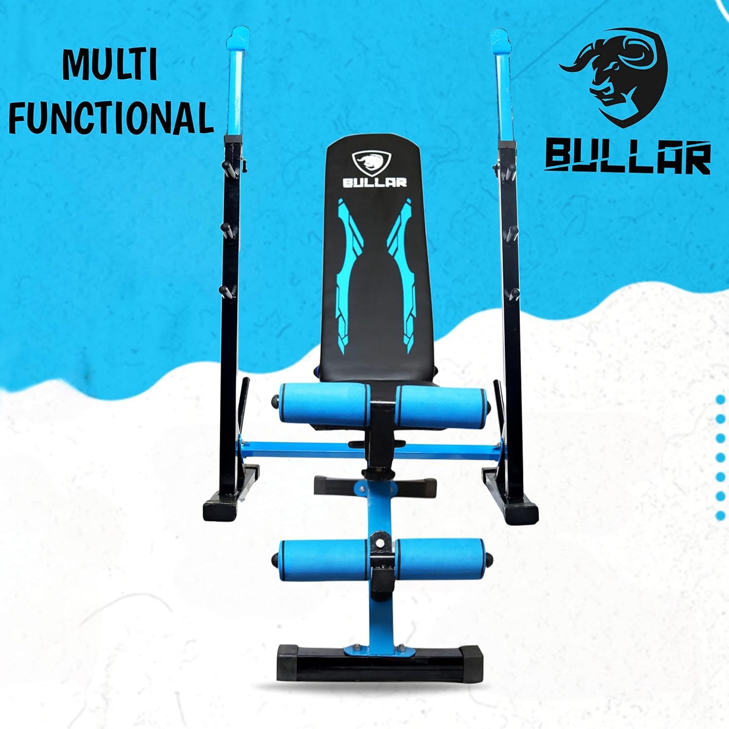 Squat Rack + Adjustable Bench Combo with Rubber Weight Plates & Dumbbell Rods