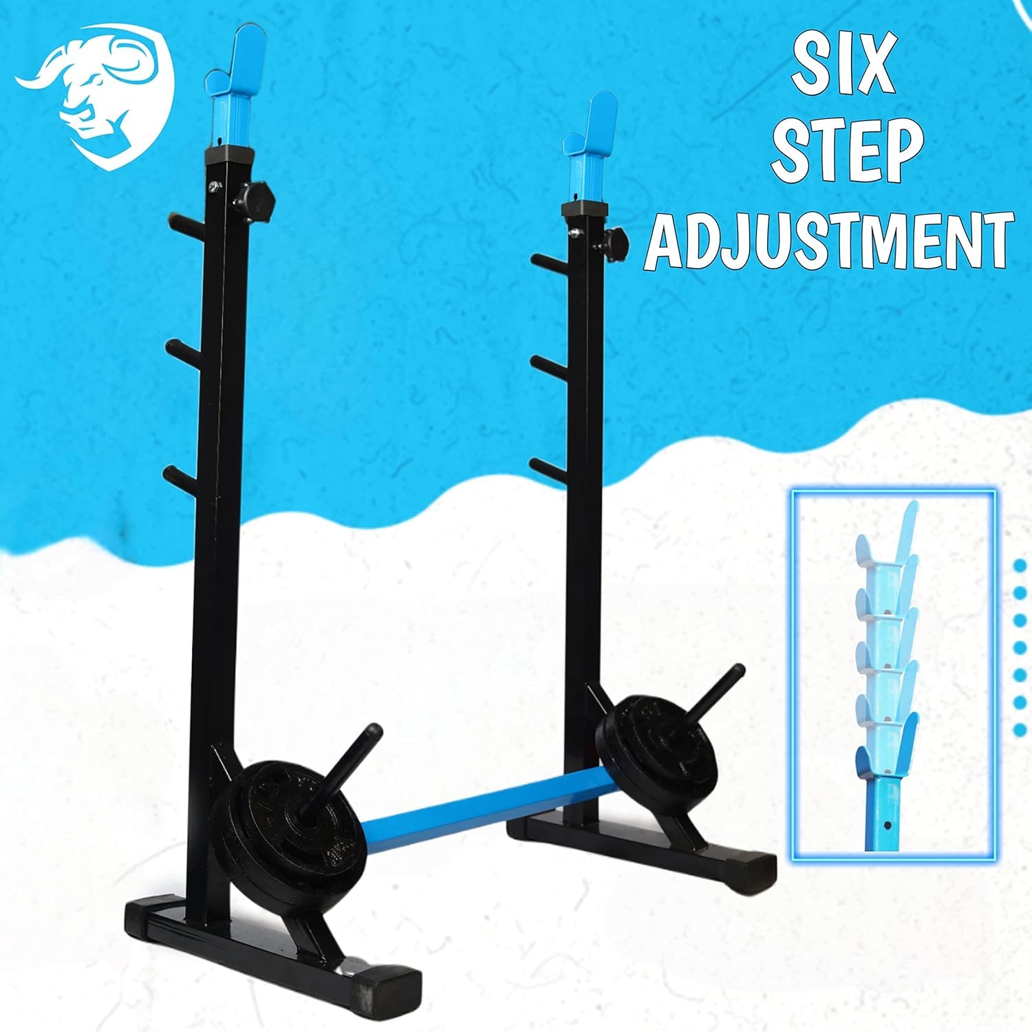 Squat Rack + Adjustable Bench Combo with Rubber Weight Plates & Dumbbell Rods