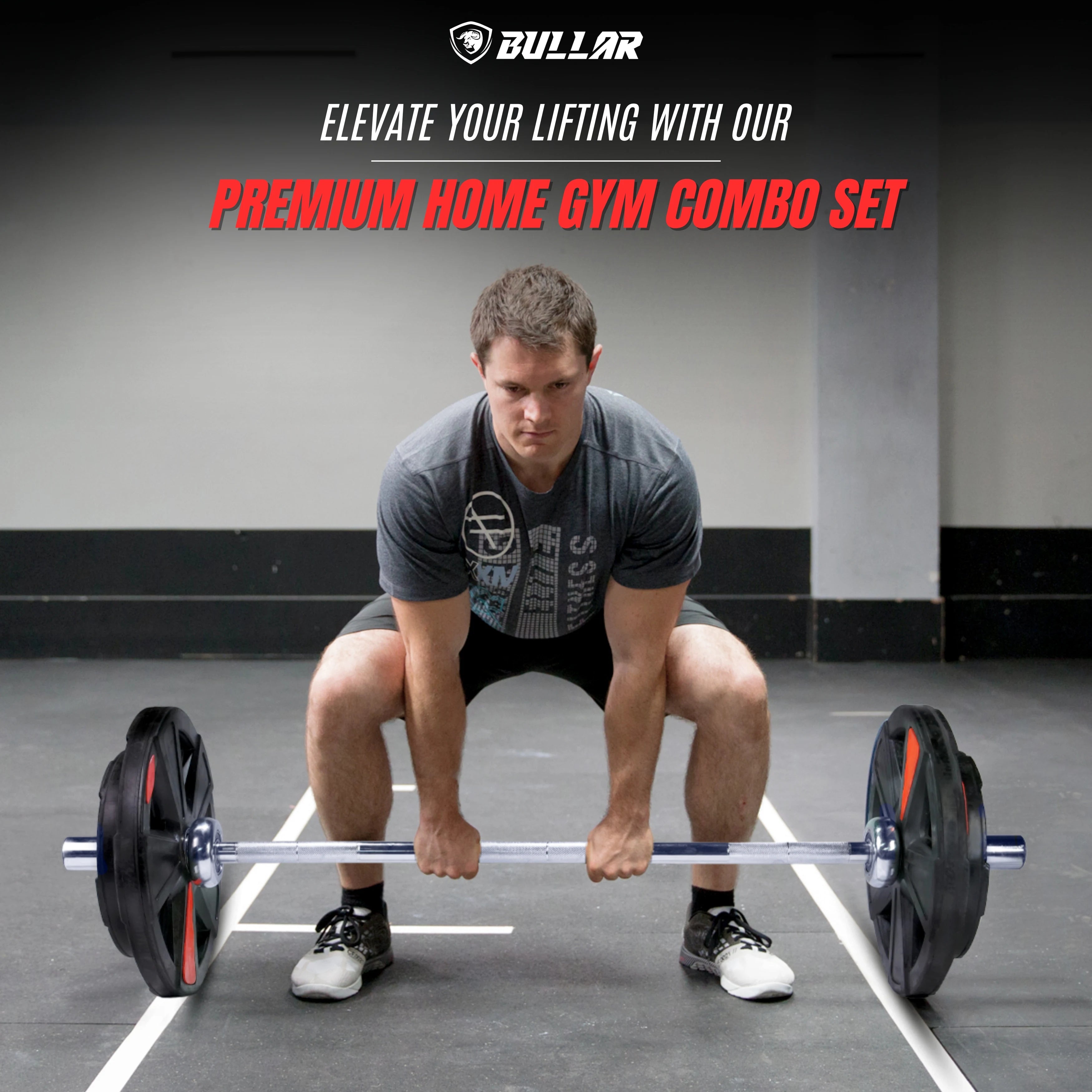 X-Cut Rubber Integrated Home Gym Set with 7ft. Straight/4ft. Curl Olympic Barbell