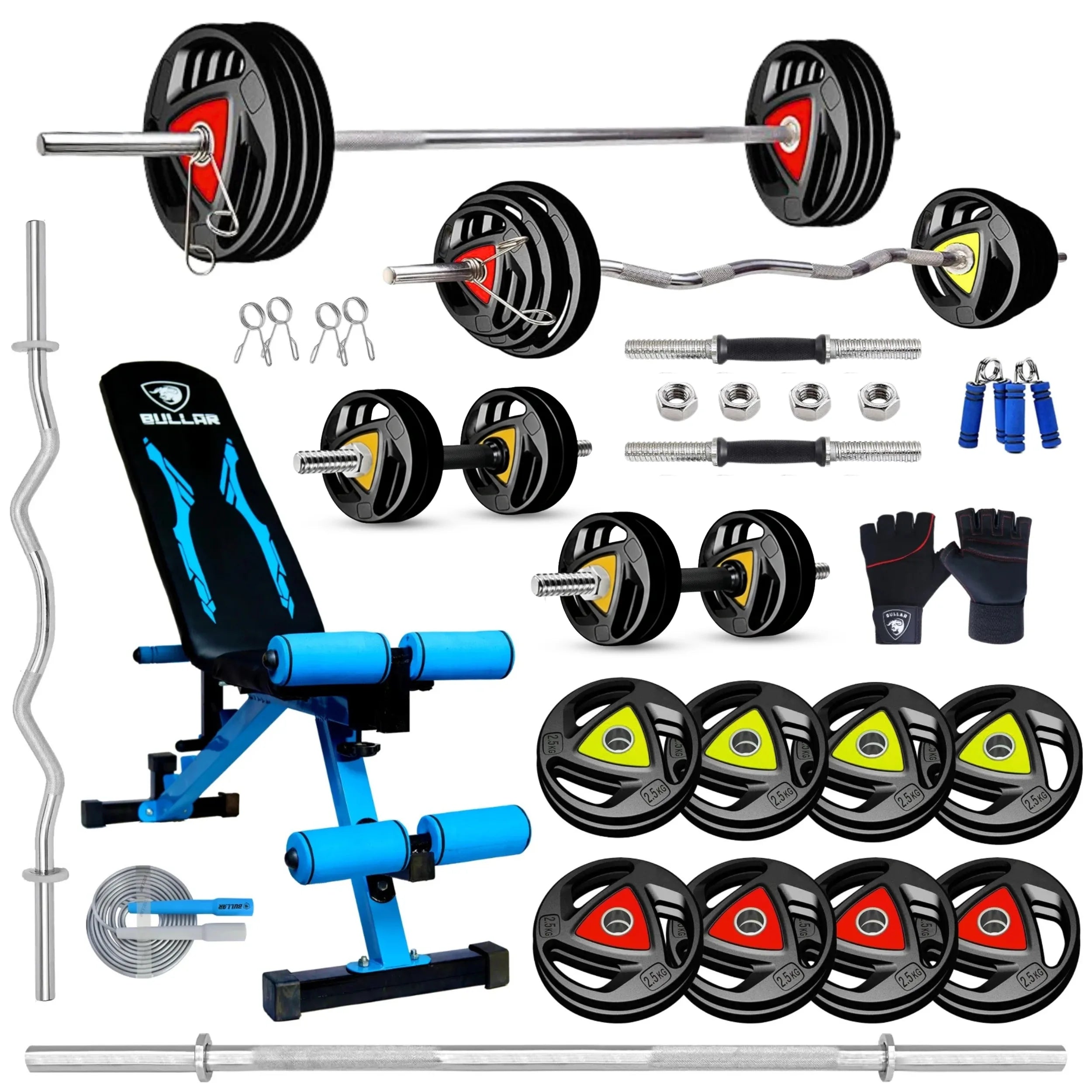 3-Cut Professional Home Gym Set with Multipurpose Bench Combo & Solid Dumbbell Rod
