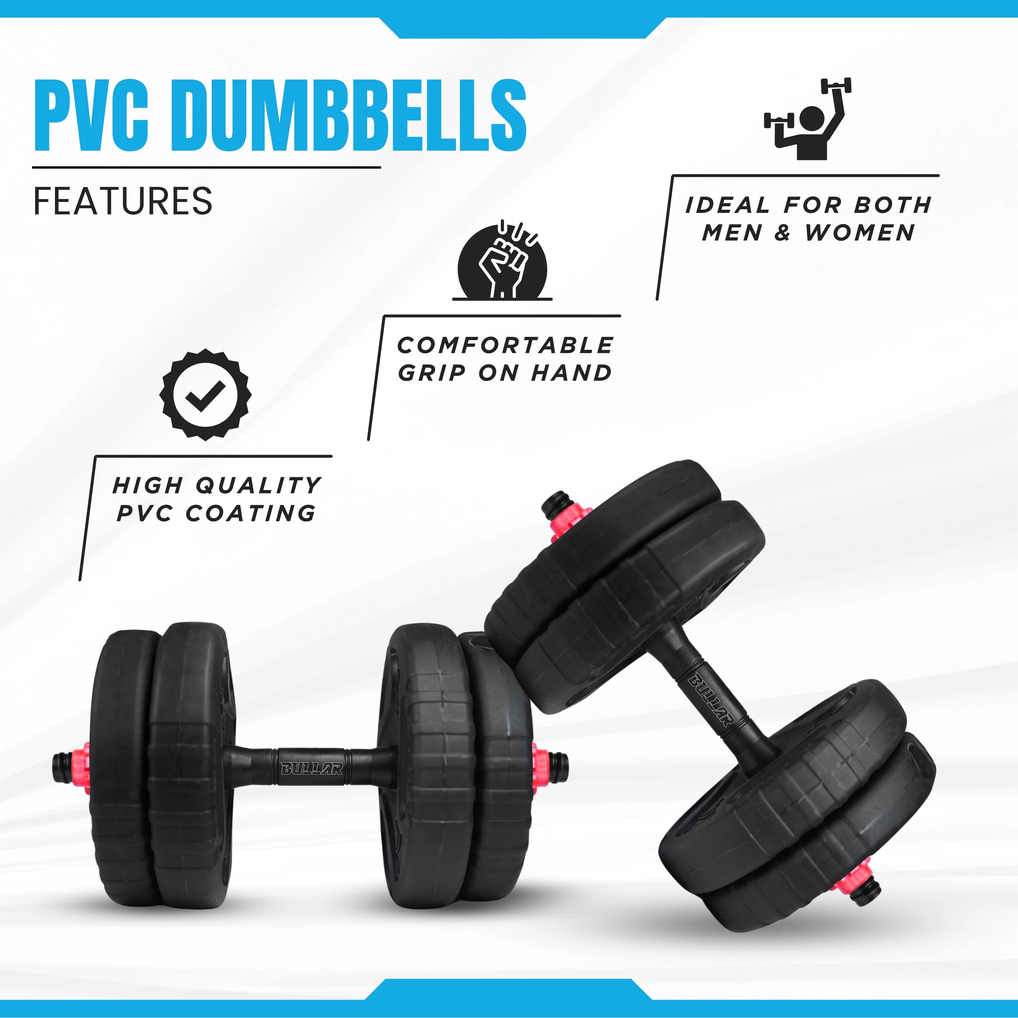 Premium PVC 2.0 Adjustable Dumbbells Set with Connector Rod for Daily Workout