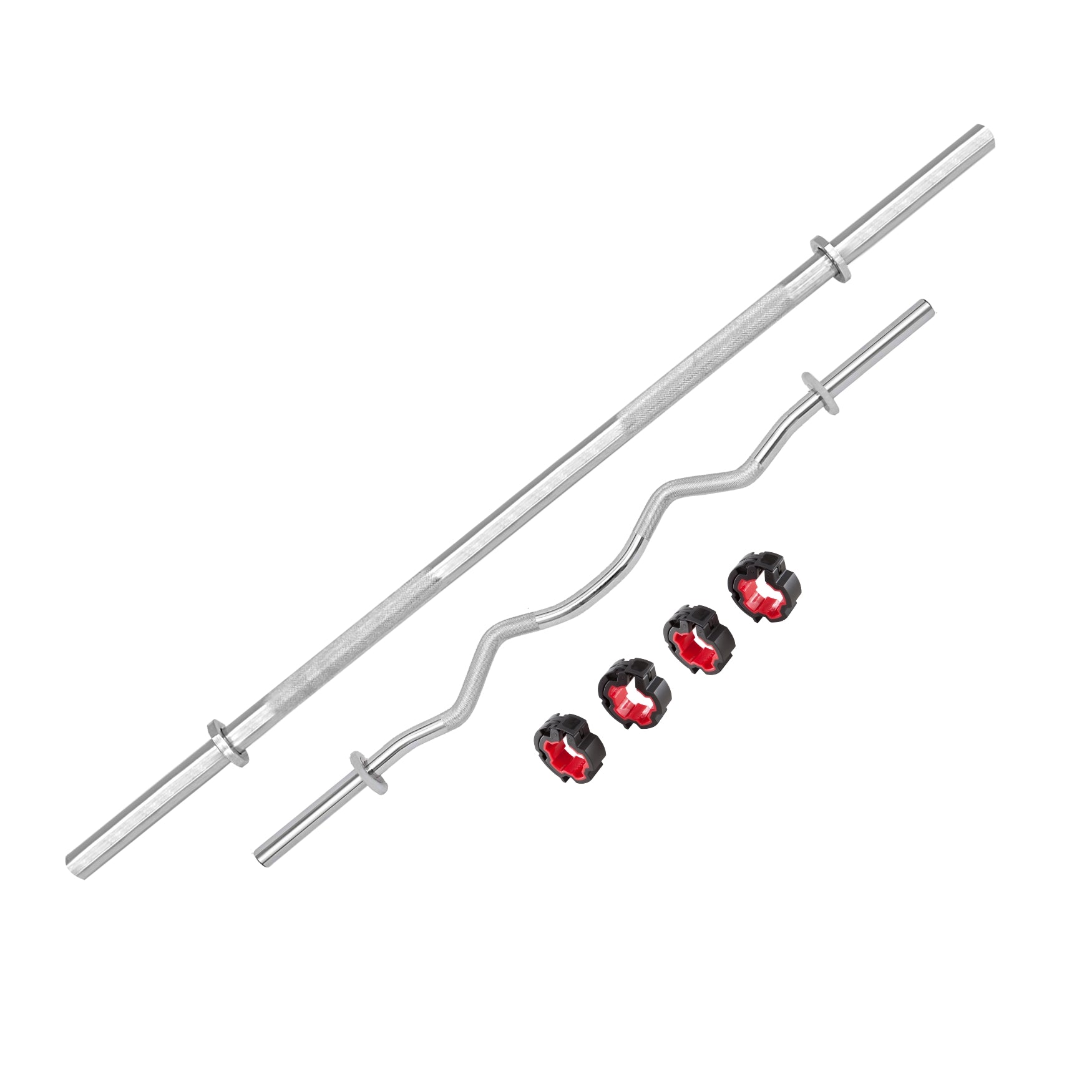 5Ft Straight & 3 ft Curl (28mm) Weight lifting rods with Collar Locks