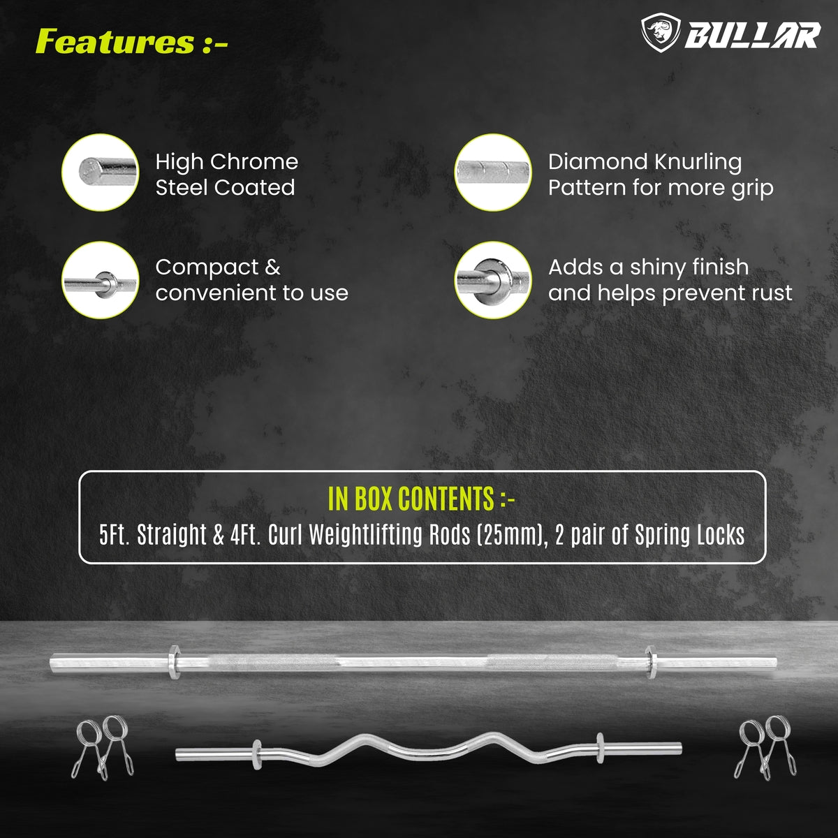 Shop Our High-quality 5Ft Straight & 4Ft Curl Weight Lifting Rods with ...