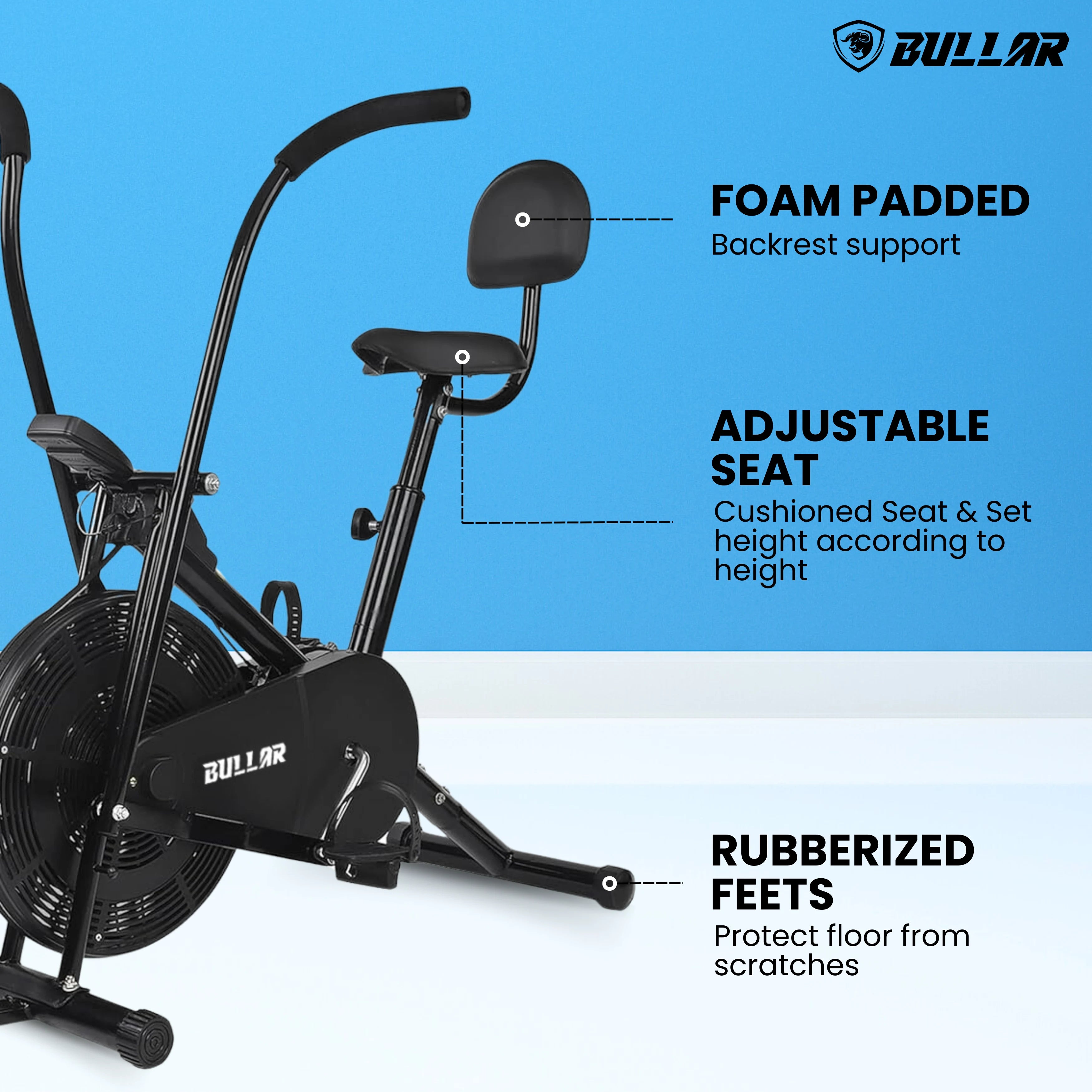 Air Bike Exercise Cycle with Adjustable Cushioned Seat, Moving Handles, Backrest, Twister - All Models