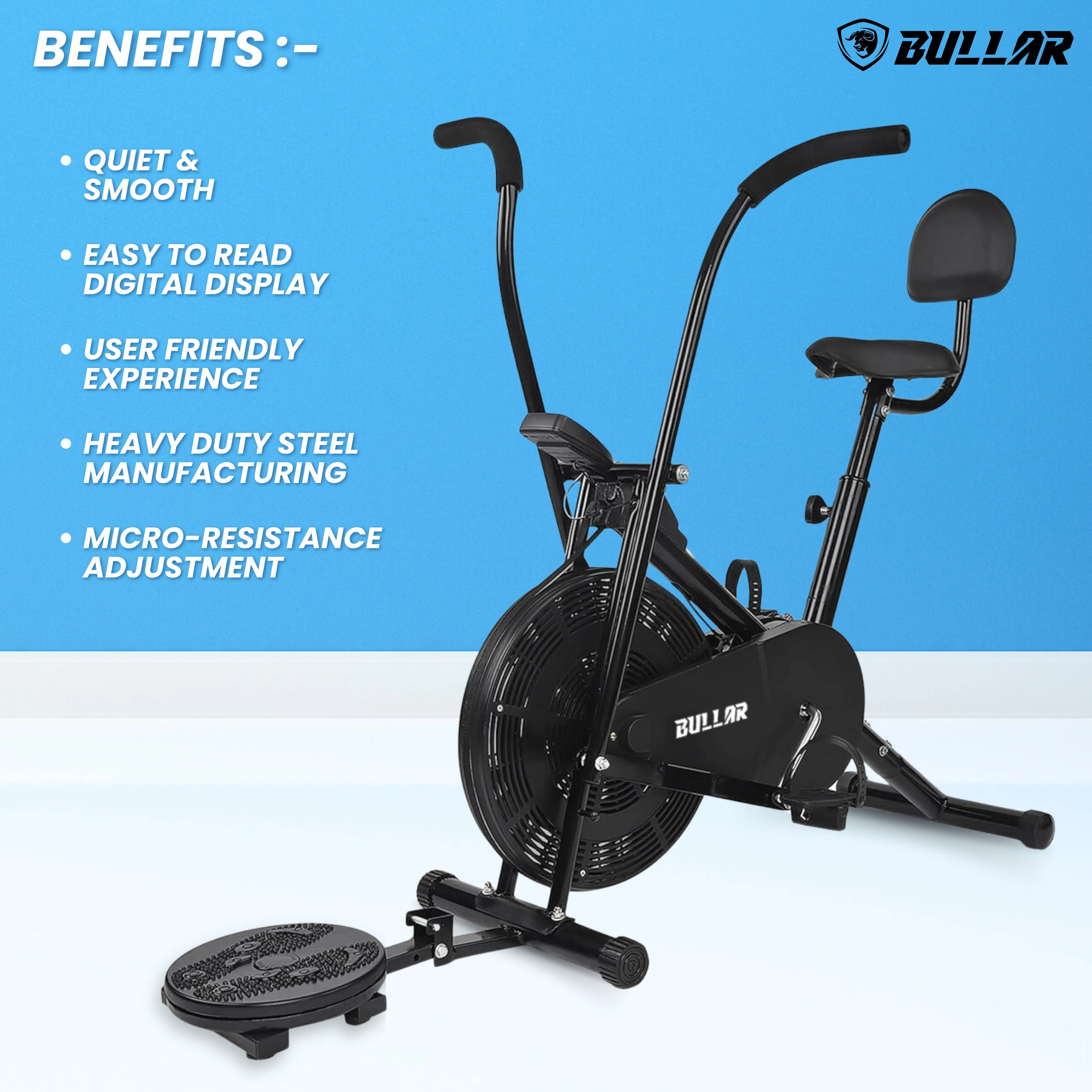 Air Bike Exercise Cycle with Adjustable Cushioned Seat, Moving Handles, Backrest, Twister - All Models