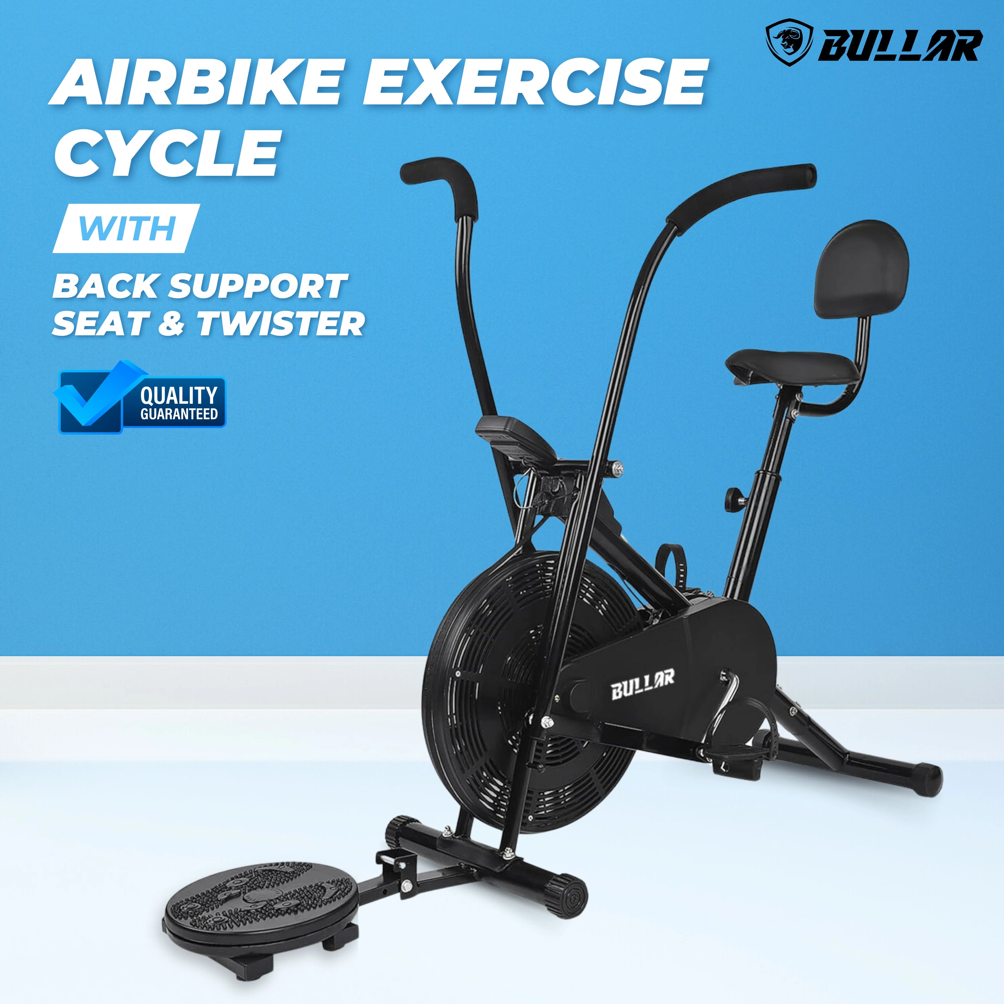 Air Bike Exercise Cycle with Adjustable Cushioned Seat, Moving Handles, Backrest, Twister - All Models