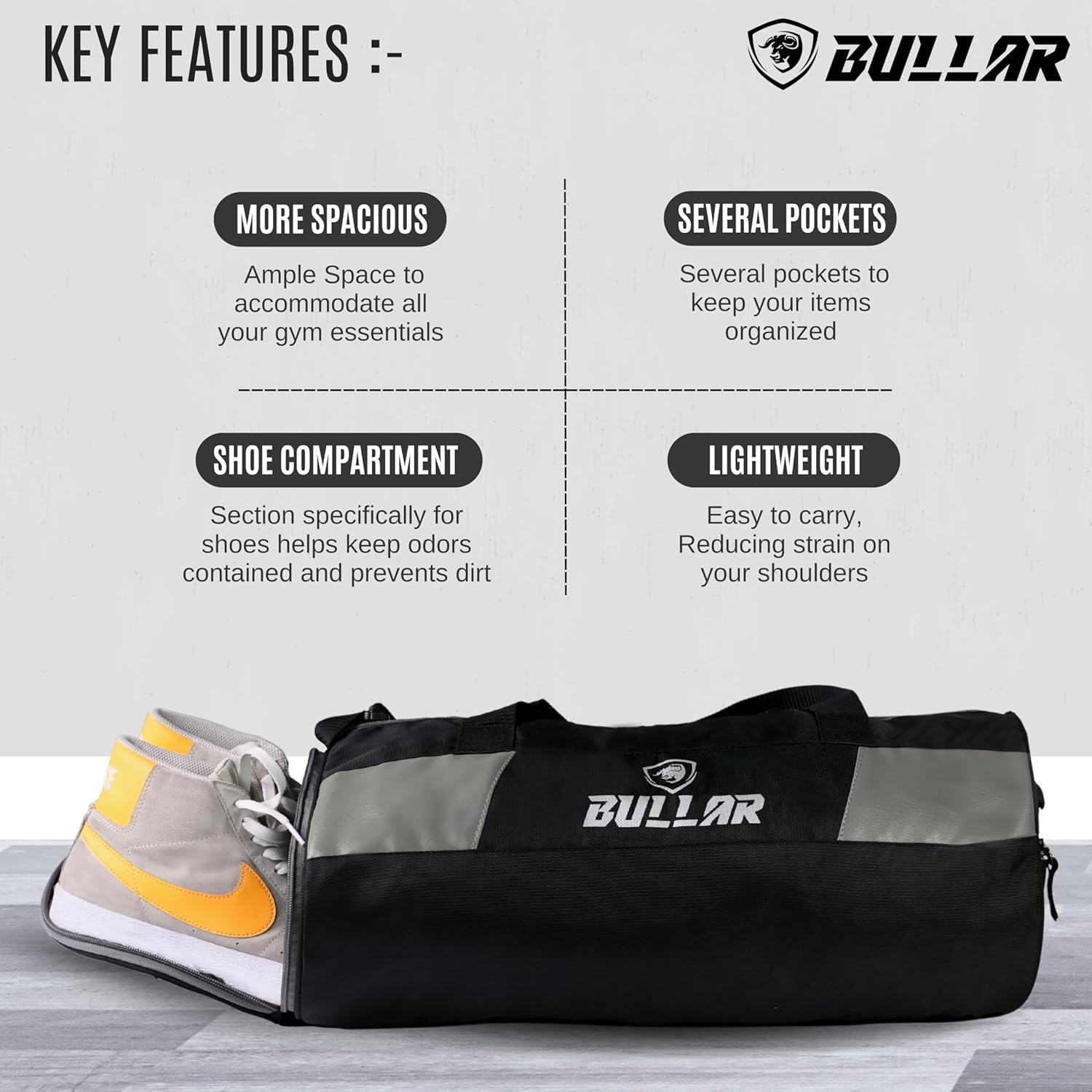 Gym Duffel Bag with Shoe Compartment for Men & Women - Multi Colors