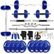 Cast Iron Home Gym Set Combo with Solid Dumbbell Rods