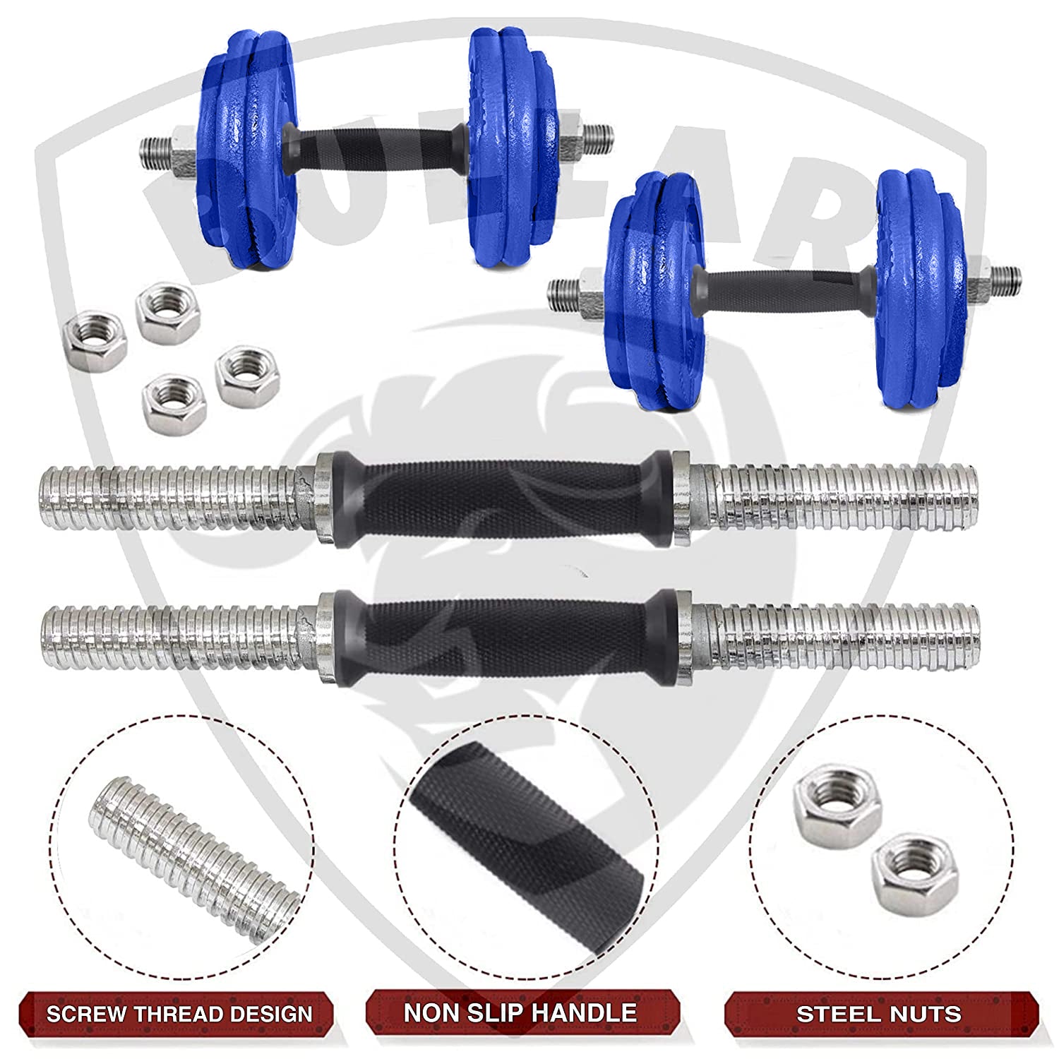 Cast Iron Home Gym Set Combo with Solid Dumbbell Rods