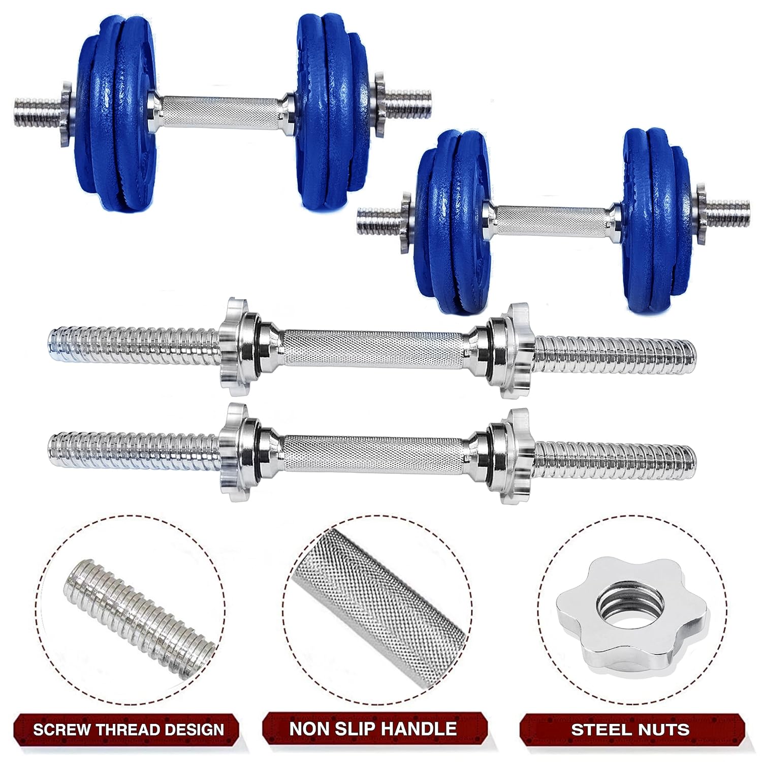 Adjustable Cast Iron Dumbbell Set with Weight Plates & Star Nut Dumbbell Rods