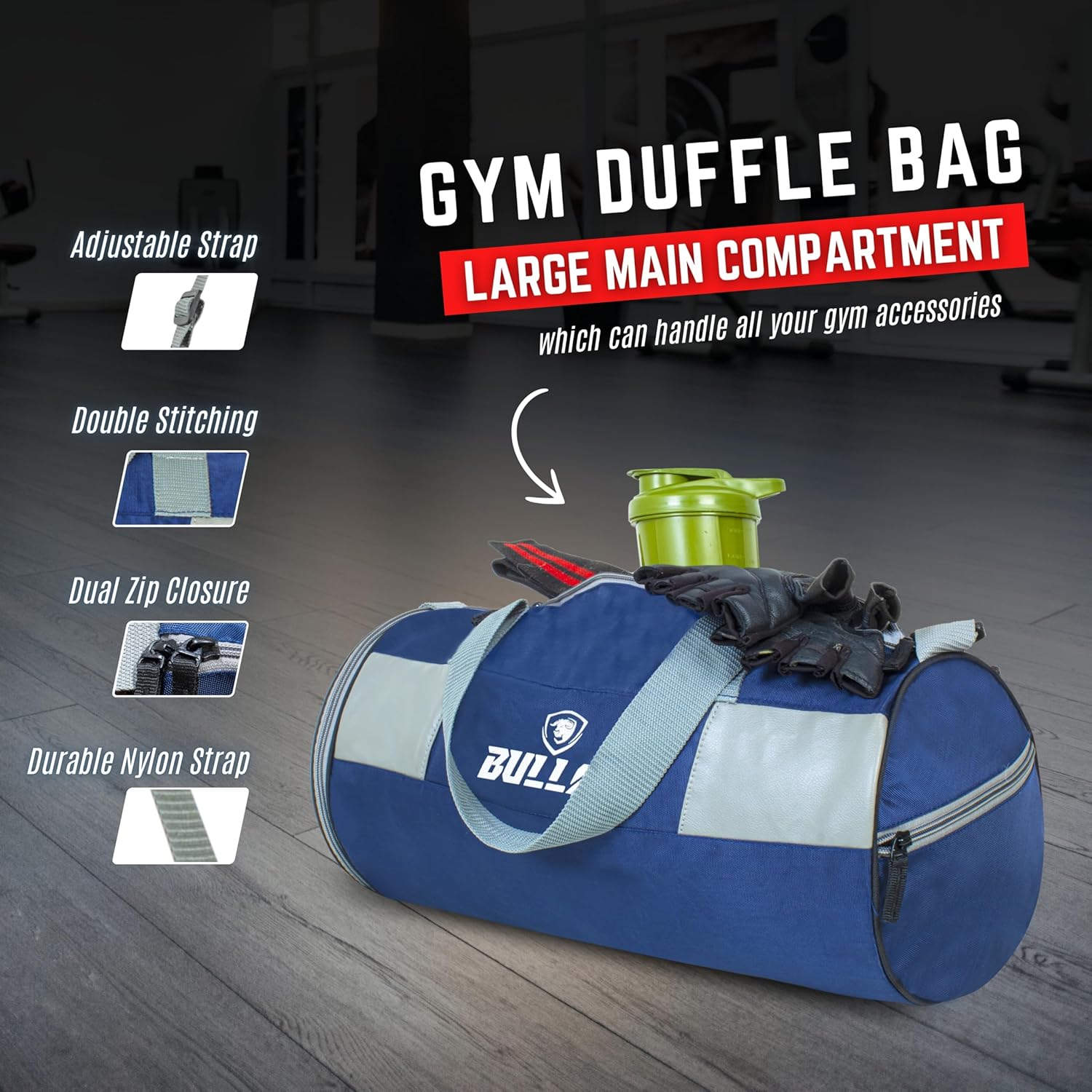 Gym Accessories Set with Round Duffle Bag, Weight Lifting Belt, Hand Gripper, Jump Rope, Workout Gloves