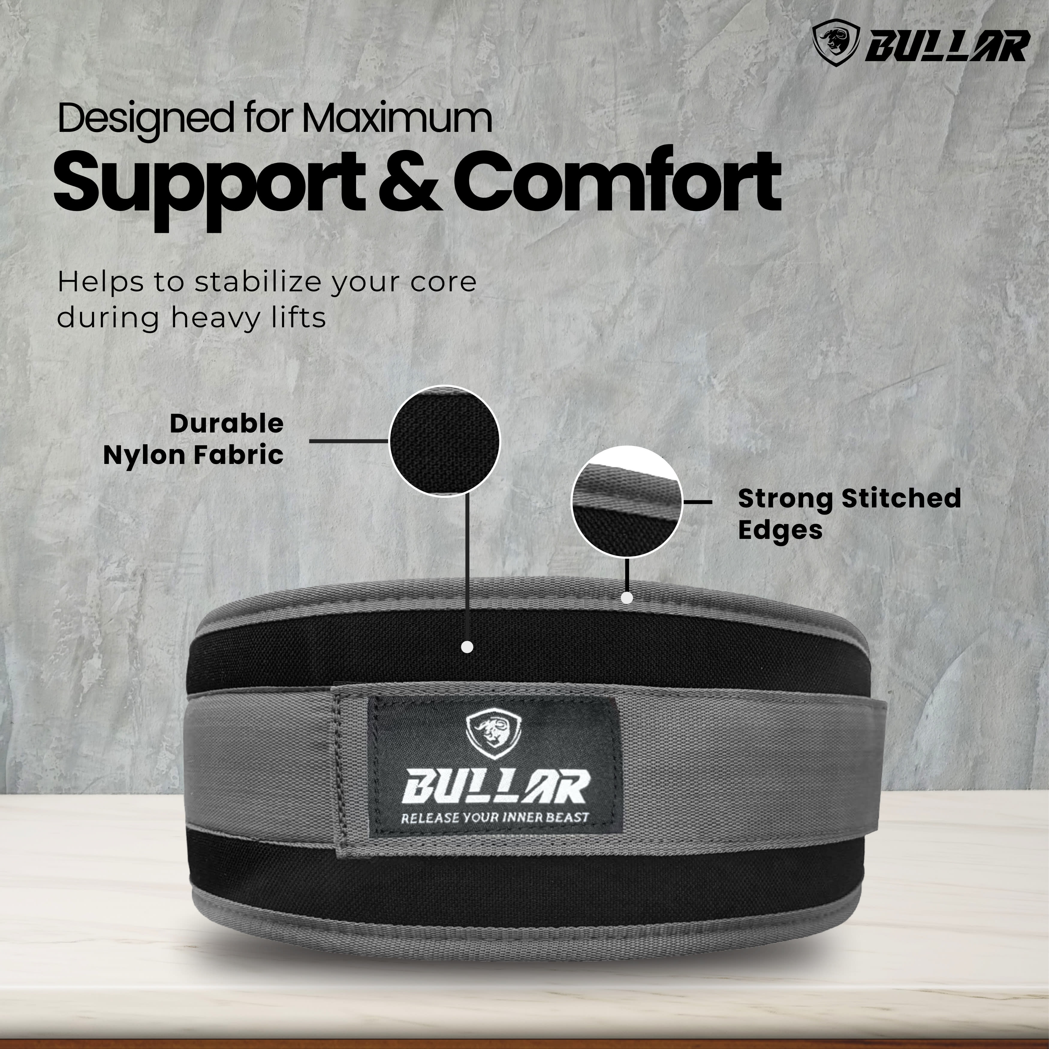 Multipurpose Nylon Gym Belt for Back Support - Ideal for Powerlifting, Weightlifting, Gym, Workout