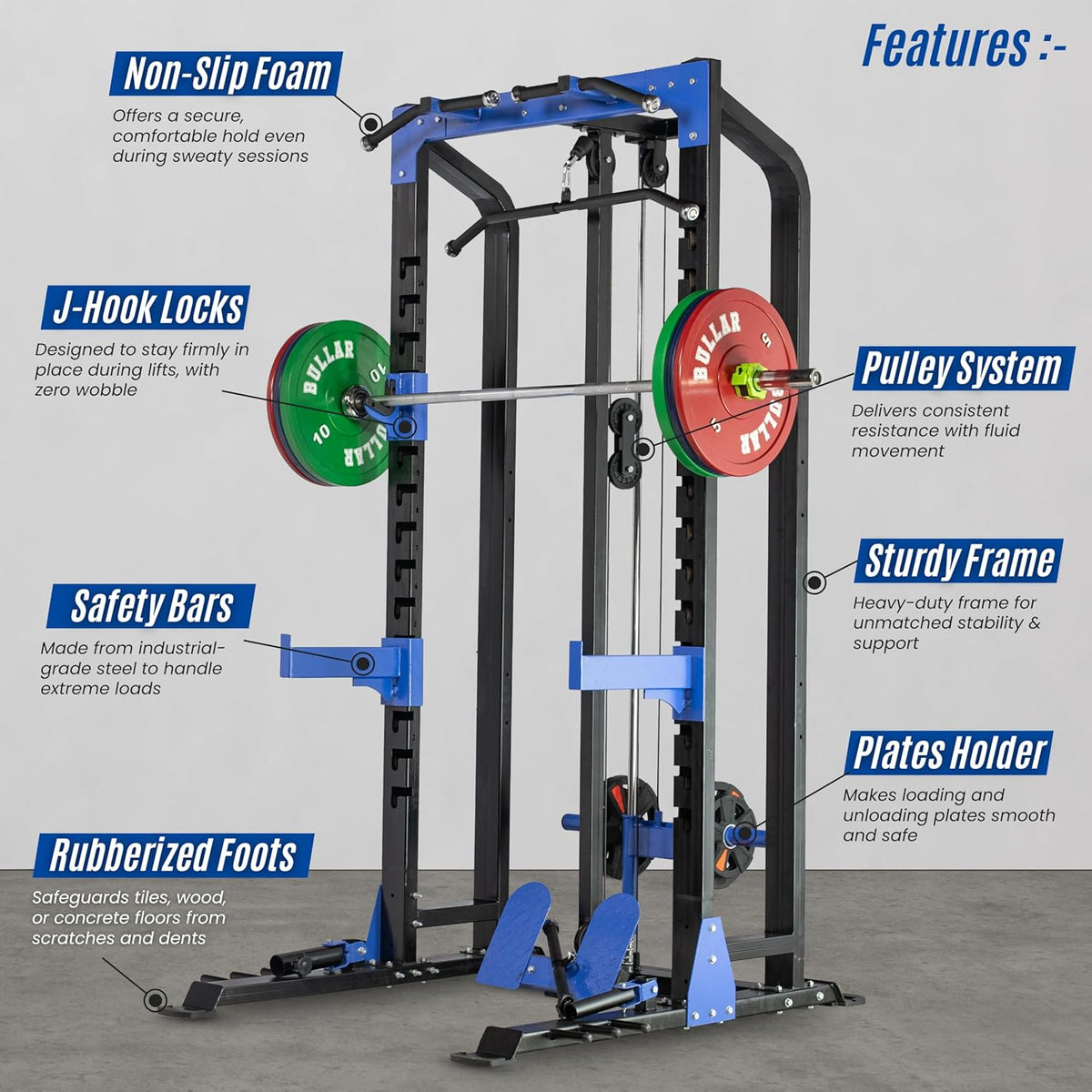 Power Squat Rack Multistation Power Squat Rack Pro with Pull Up Bar – Bullar Fitness