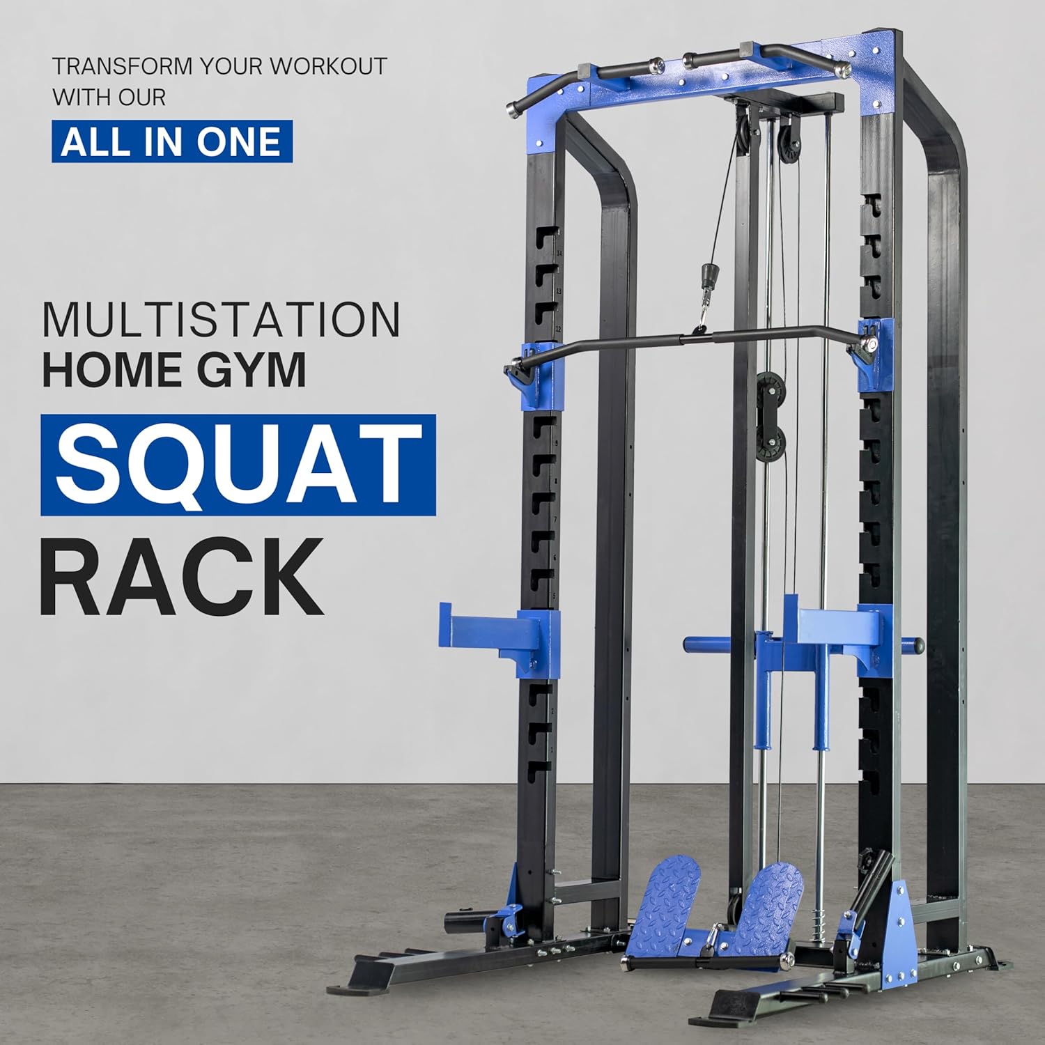 Multistation Power Squat Rack Pro with Pull Up Bar, Heavy-Duty Adjusta ...