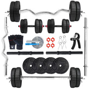 Premium PVC 2.0 Adjustable Home Gym Set Combo with 3 Ft. Curl/Straight Rod & Accessories