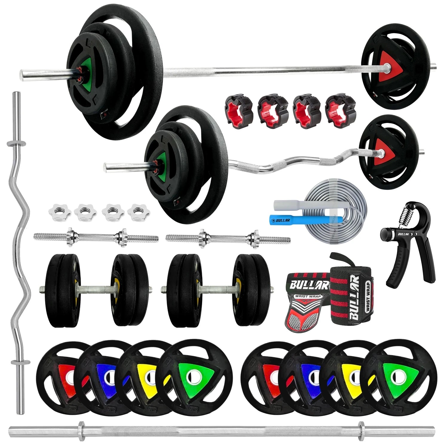 Professional 3-Cut Home Gym Set with 15" Star Nut Dumbbell Rods