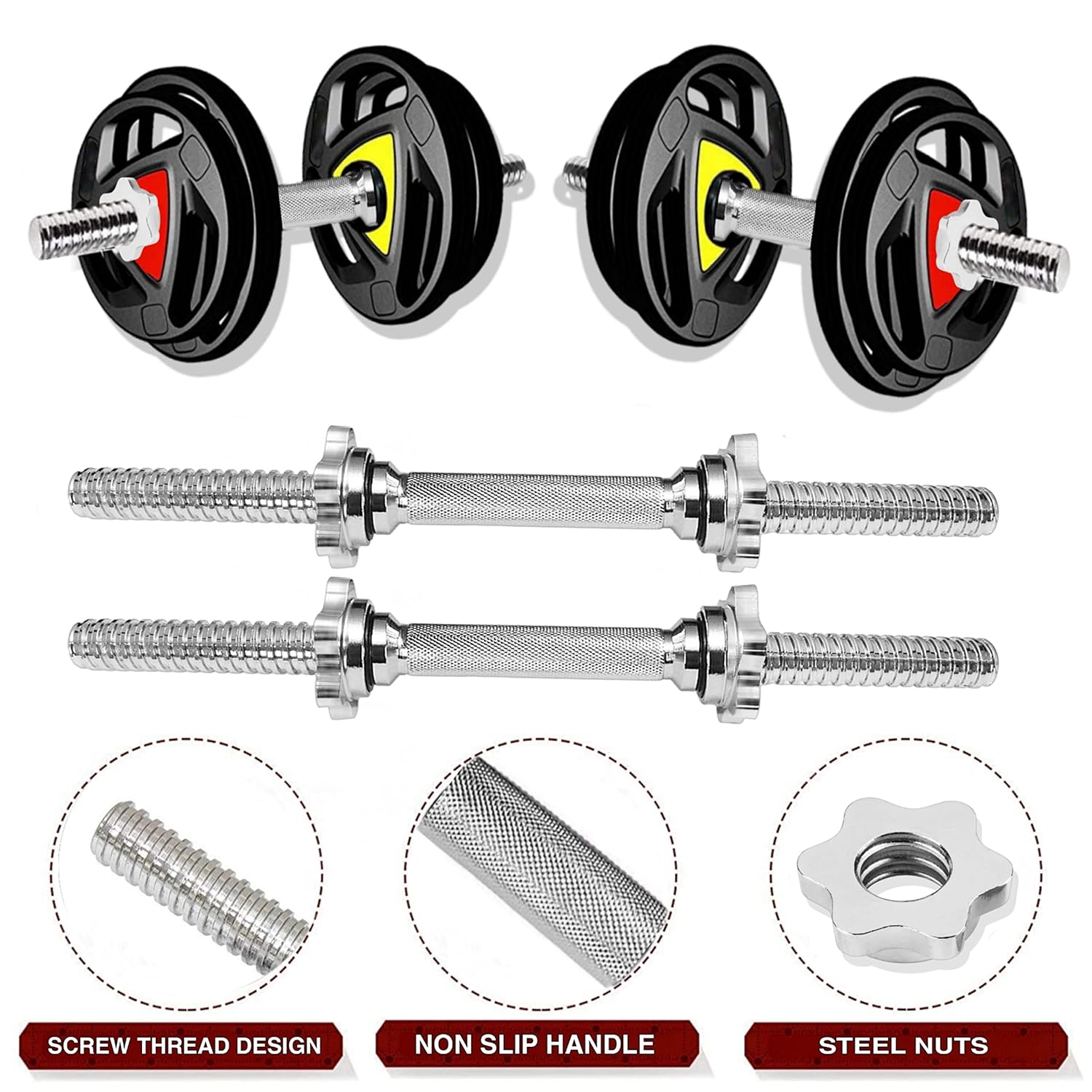 Professional 3-Cut Home Gym Combo Set with Star Nut Dumbbell Rods