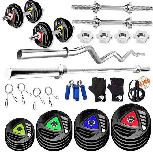 Professional 3-Cut Home Gym Combo Set with Star Nut Dumbbell Rods