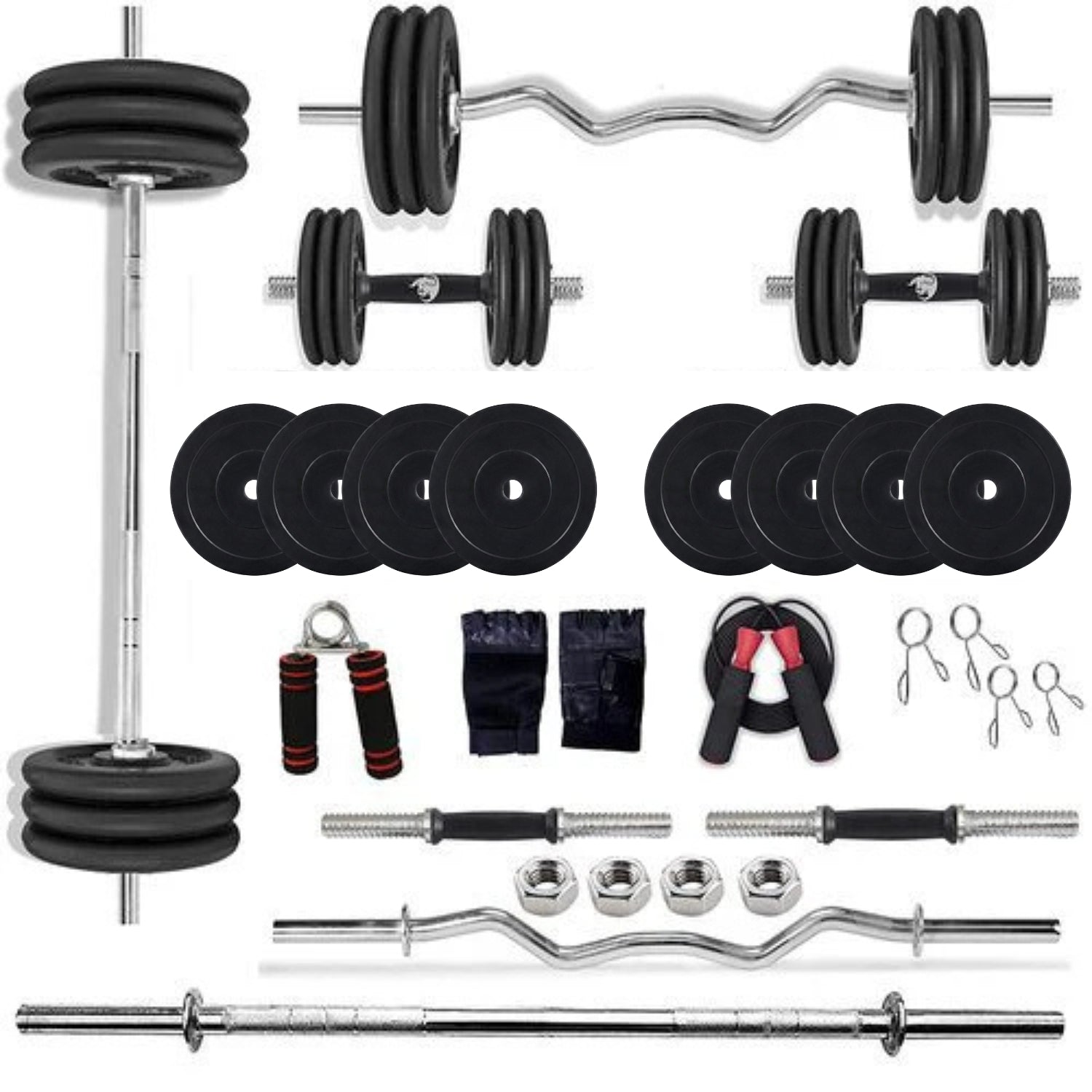 Rubber Home Gym Combo Set with Solid Dumbbell Rods