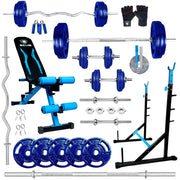 Squat Rack + Adjustable Bench Combo with Cast Iron Weight Plates & Dumbbell Rods