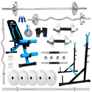 Squat Rack + Adjustable Bench Combo with Steel Weight Plates & Solid Dumbbell Rods