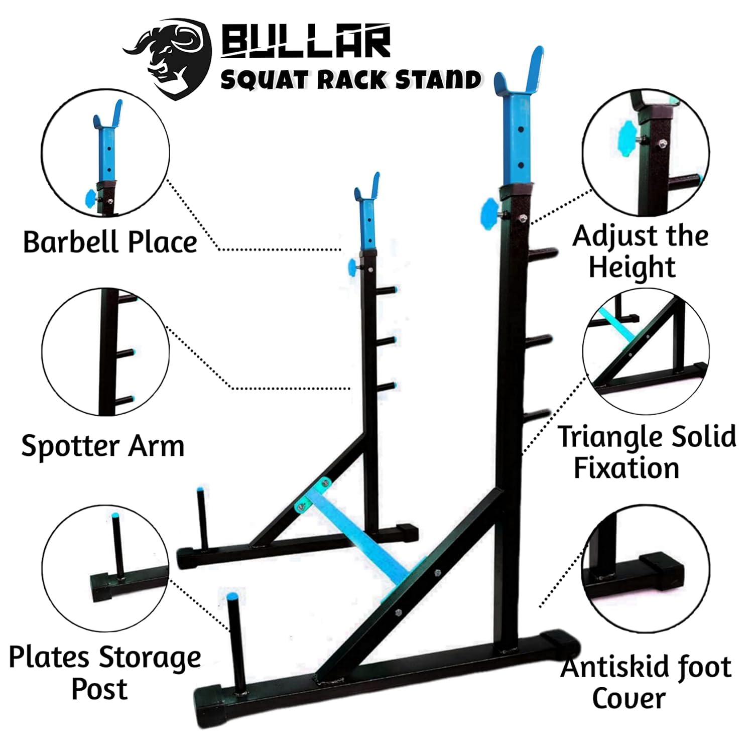Squat Rack + Adjustable Bench Combo with 30KG Rubber Weight Plates & Dumbbell Rods