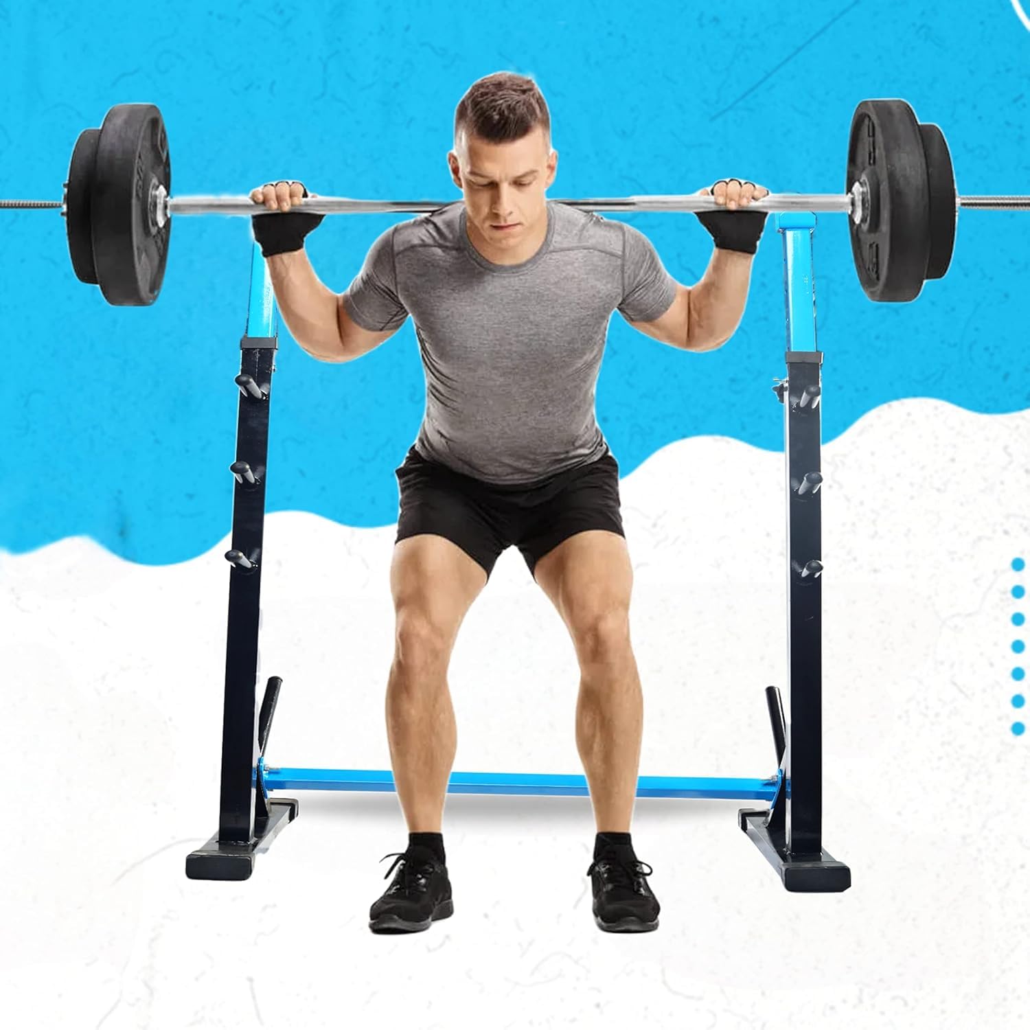 Squat Rack + Adjustable Bench Combo with 30KG Rubber Weight Plates & Dumbbell Rods