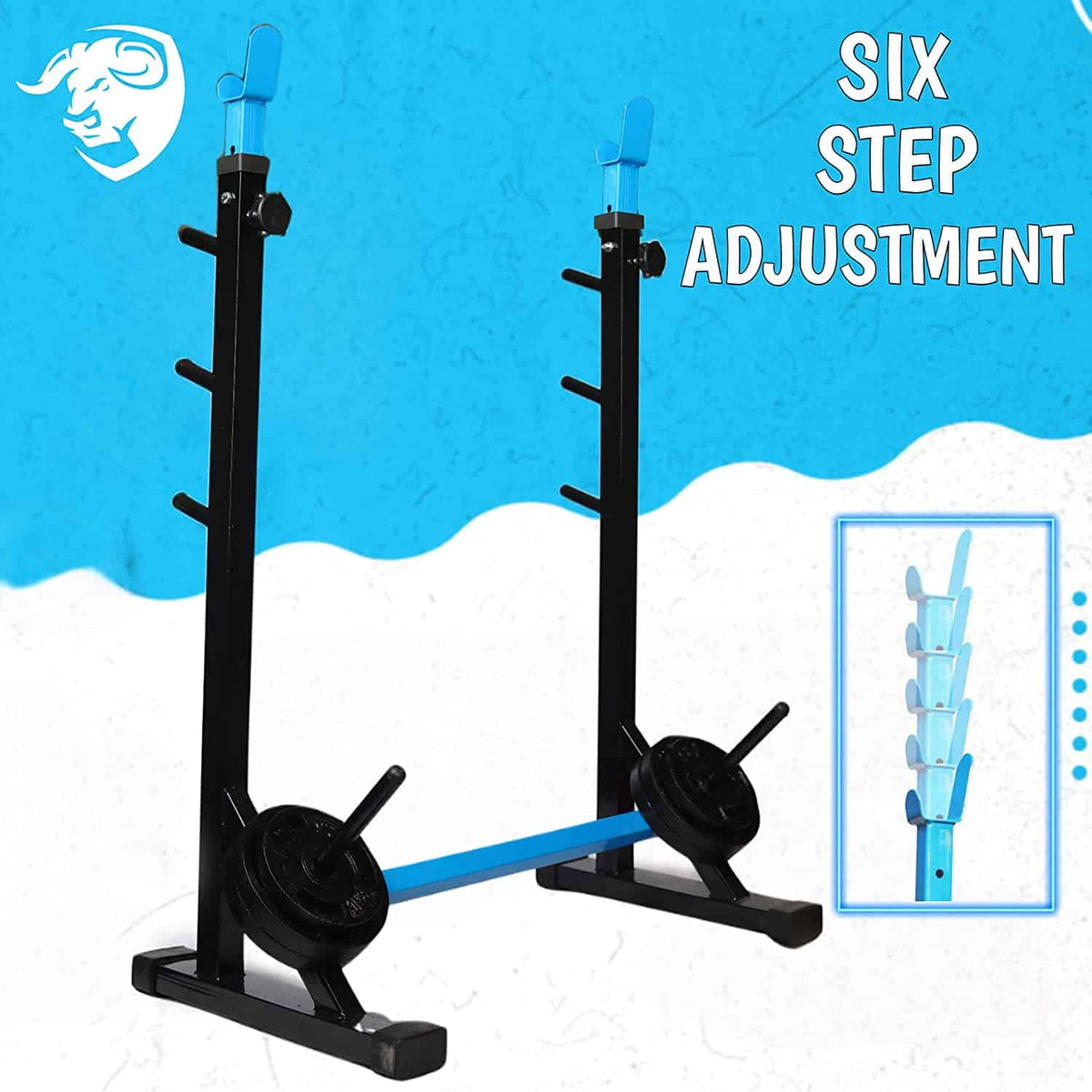 Squat Rack + Adjustable Bench Combo with Steel Weight Plates & Solid Dumbbell Rods
