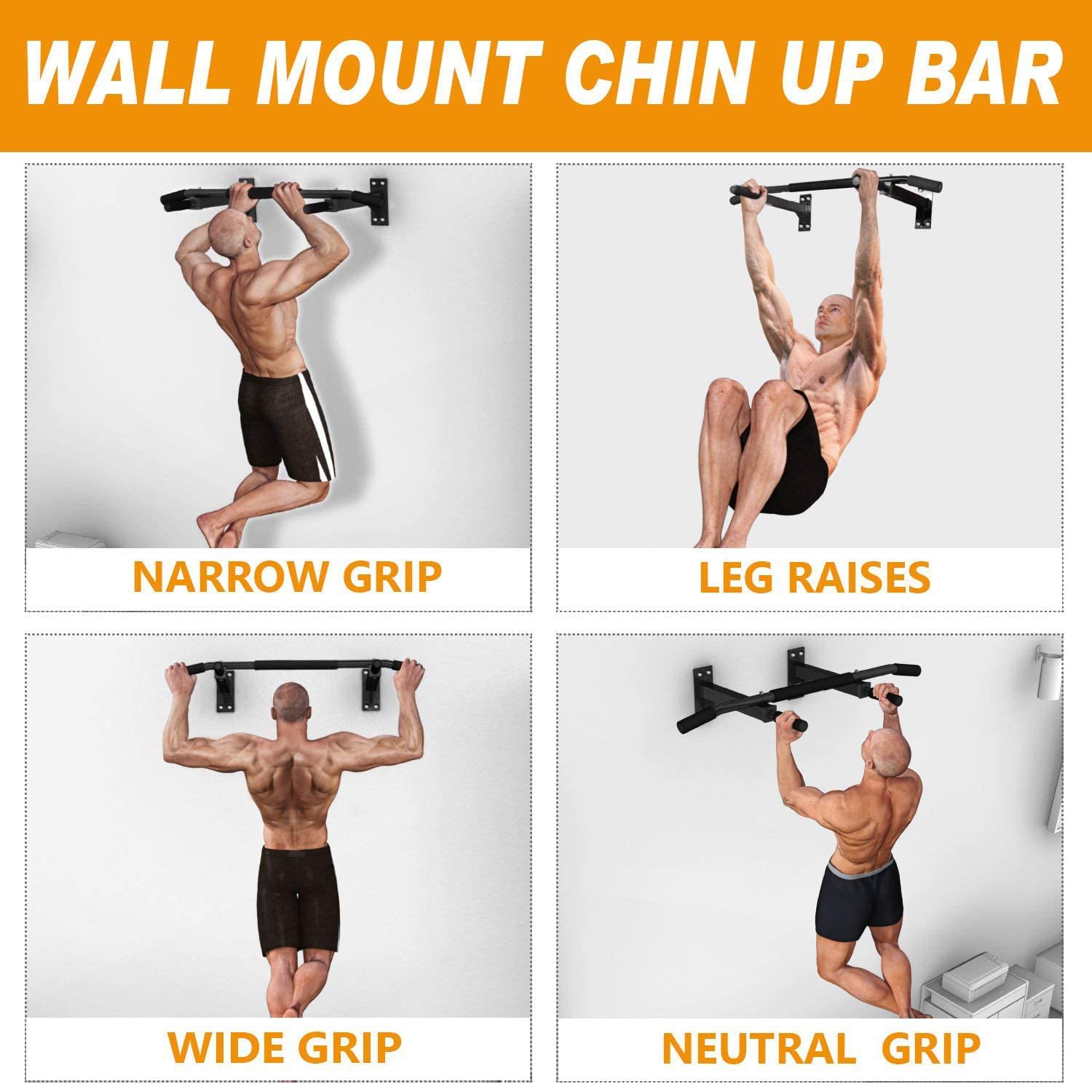 Wall Mounted Pull Up Bar/Chin Up Bar with Foam Handles