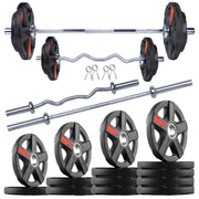 X-Cut Rubber Coated Home Gym Set with 6ft Straight/4ft. Curl Olympic Barbells