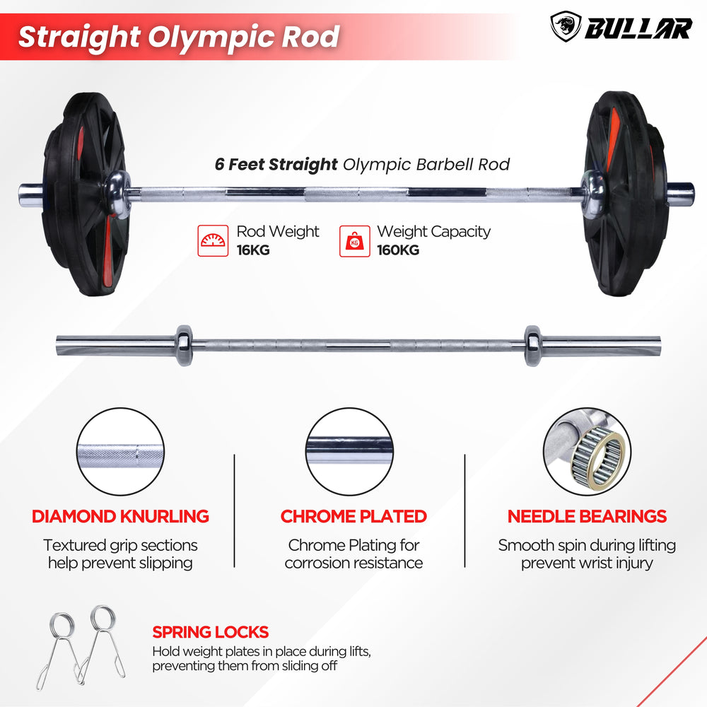 X-Cut Rubber Coated Home Gym Set with 6ft Straight/4ft. Curl Olympic Barbells