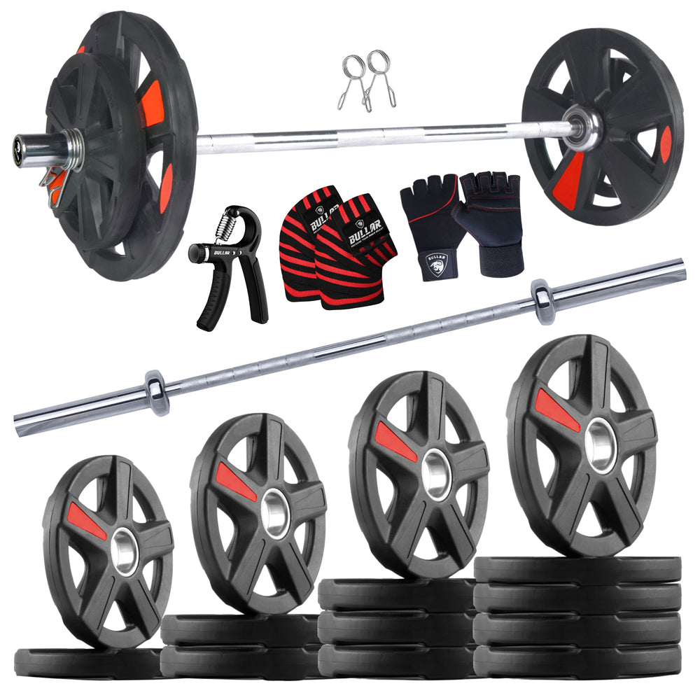 X-Cut Rubber Integrated Home Gym Set with 7ft Olympic Barbell & Premium Accessories