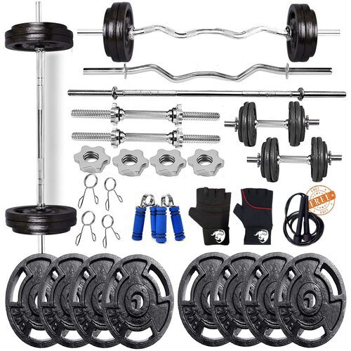 Bodyfit Home Gym Set Combo Kit, Gym Equipment, (20-100 Kg), 3Ft Curl, 5Ft  Plain Rod, Flat Leg Extension Bench,2X14 Dumbbell Rods Weight Plates,  Fitness Exercise Set – Sports Wing