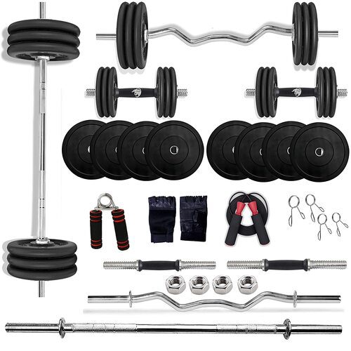 AVEC MOI Adjustable 40kg/30kg/20kg Full Body Workout Home Gym Workout Gym  Set - Includes Plates, Curling Bar, Dumbbell Attachment, Locks & More