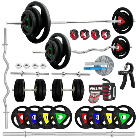 Professional Home Gym Set with 28mm 5Ft. Straight, 3Ft Curl Bar & 15" Star nut Dumbbell Rod